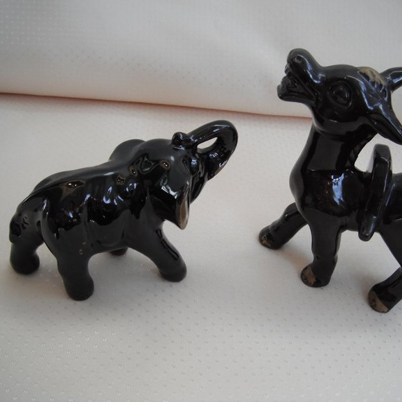 Vintage Brown Pottery Ceramic Elephant & Donkey Figurine Lot of 2 - Picture 7 of 10